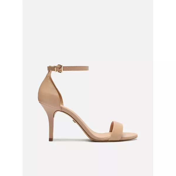Sandália Nude Couro Salto Médio 8cm Fino Isabelli