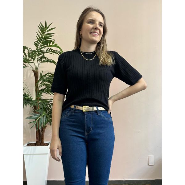 Blusa Cintia Tricô Básica - Preta