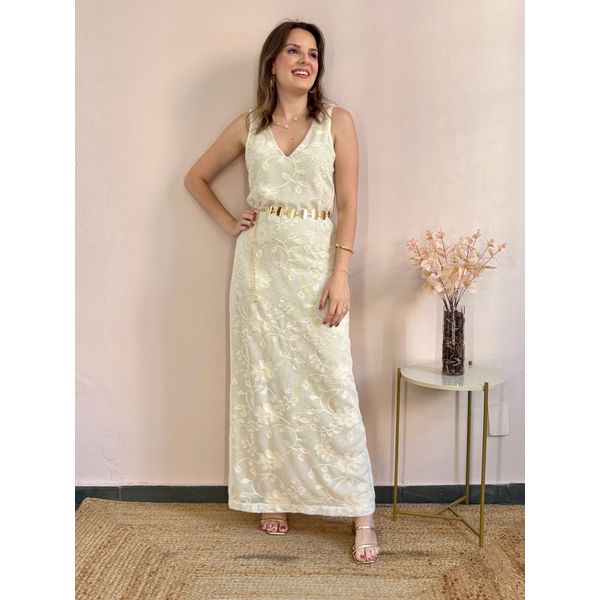 Vestido Longo Tela Bordada