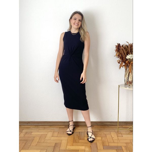 Vestido Isis Canelado Midi - Preto