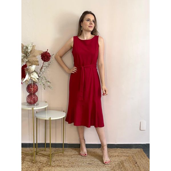 Vestido Linho Midi - Vermelho