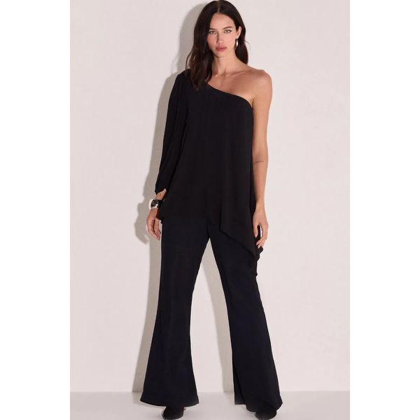 Blusa Assimétrica Em Crepe Preto