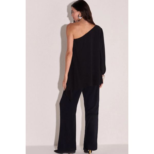 Blusa Assimétrica Em Crepe Preto