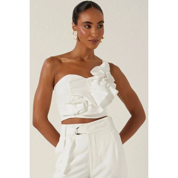 Blusa Um Ombro Só em Blend de Viscose Off-White