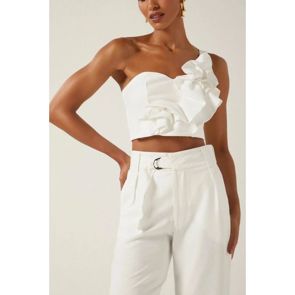 Blusa Um Ombro Só em Blend de Viscose Off-White