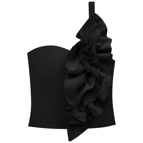 Blusa Um Ombro Só em Blend de Viscose Preto
