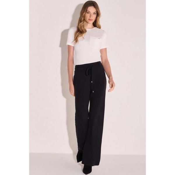 Calça Wide Leg Em Molevisco Preto
