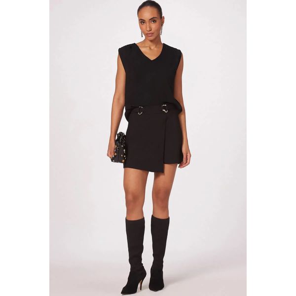 Short Saia Cintura Alta Em Alfaiataria Preto