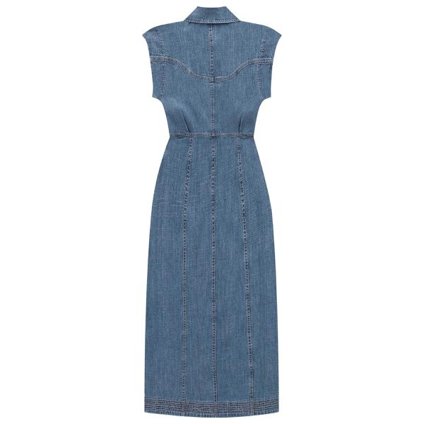 Vestido Midi em Denim com Linho Linzzi