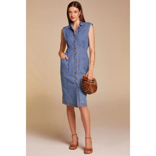 Vestido Midi em Denim com Linho Linzzi