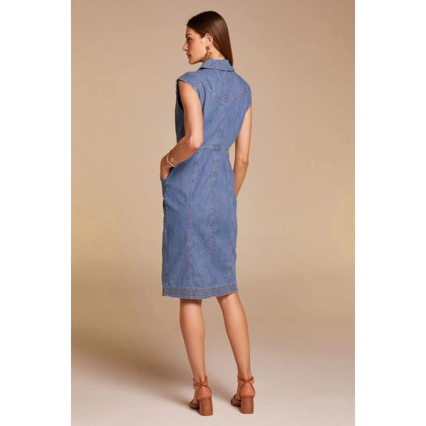 Vestido Midi em Denim com Linho Linzzi