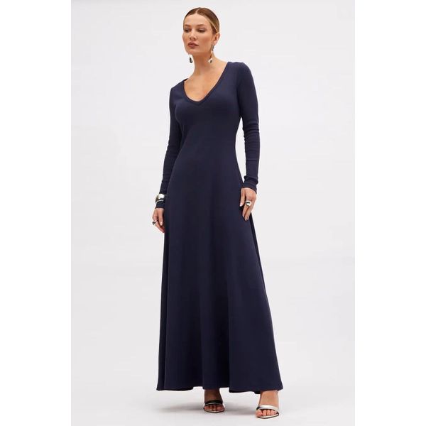 Vestido Sommer Manga Longa Canelado Azul Olympic