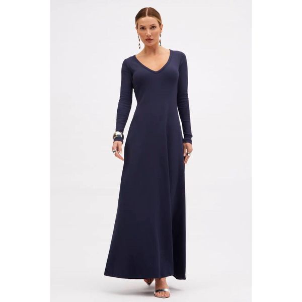 Vestido Sommer Manga Longa Canelado Azul Olympic