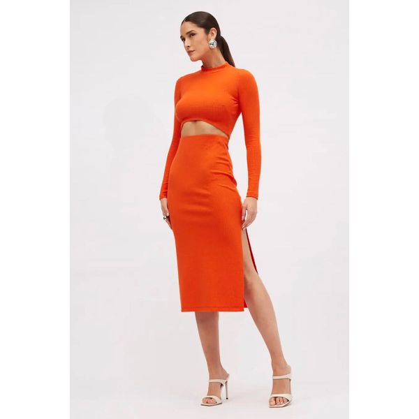 Saia Sommer Midi Canelada Preto