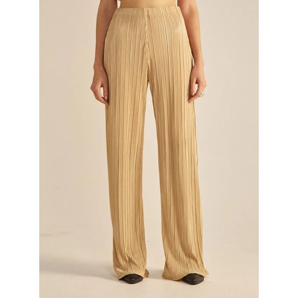 Calça Fluida Plissada Bege