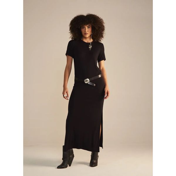 Vestido Midi Com Fenda Lateral Preto Sommer