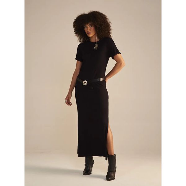 Vestido Midi Com Fenda Lateral Preto Sommer