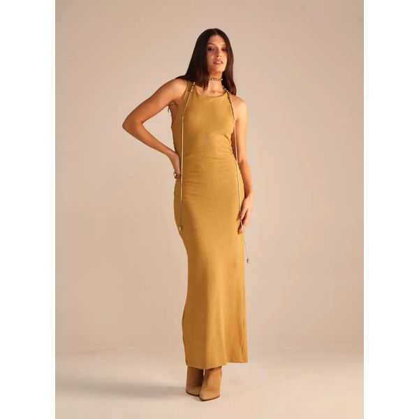 Vestido Slim Longo Decote Redondo