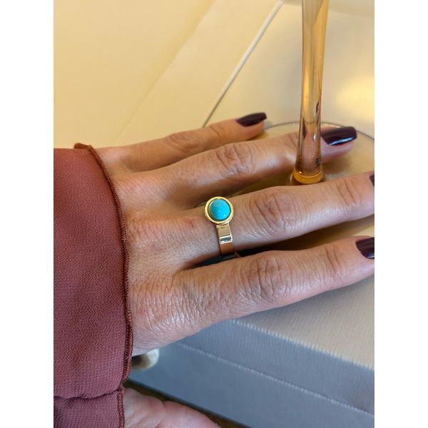 ANEL REGULÁVEL BOHO TURQUESA FINO BANHADO A OURO