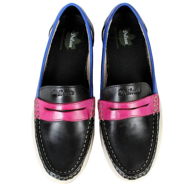 Mocassim Feminino em Couro Legítimo e Palmilha Gel - Off White/Preto/Royal/Violeta - Sola Preta (AL066) 36 OUTLET