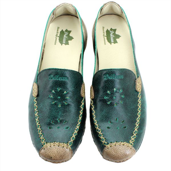 Mocassim Feminino em Couro Legítimo e Palmilha Gel - Bicolor Verde/Bicolor Fendi - Sola Off (AL065)