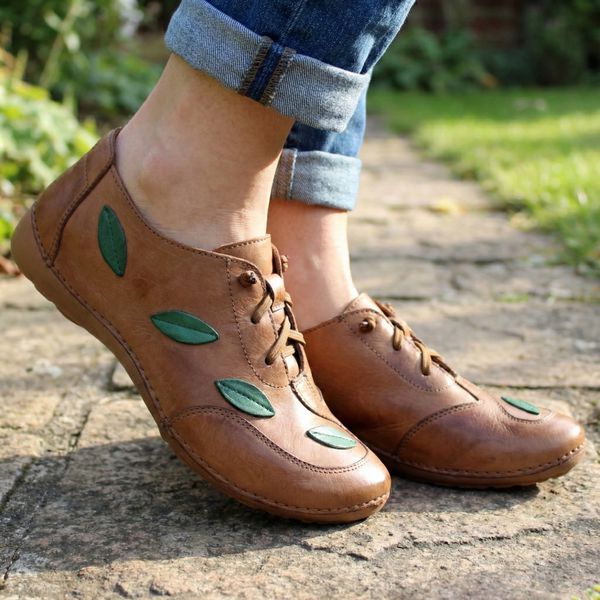 Tênis Alívio Feminino em Couro Legítimo e Palmilha Gel - Castanho /Verde - Sola Castanho (AL031)