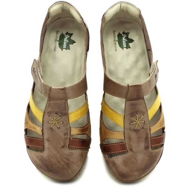 Sapatilha Bem-Estar Ortopédica em Couro Legítimo - Fendi - Amarelo - Caramelo - Castanho - Sola Off (BE012)