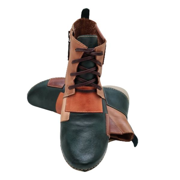 Bota Ortopédica Feminina Couro Legítimo e Palmilha Gel - Verde/Caramelo (AL 001)