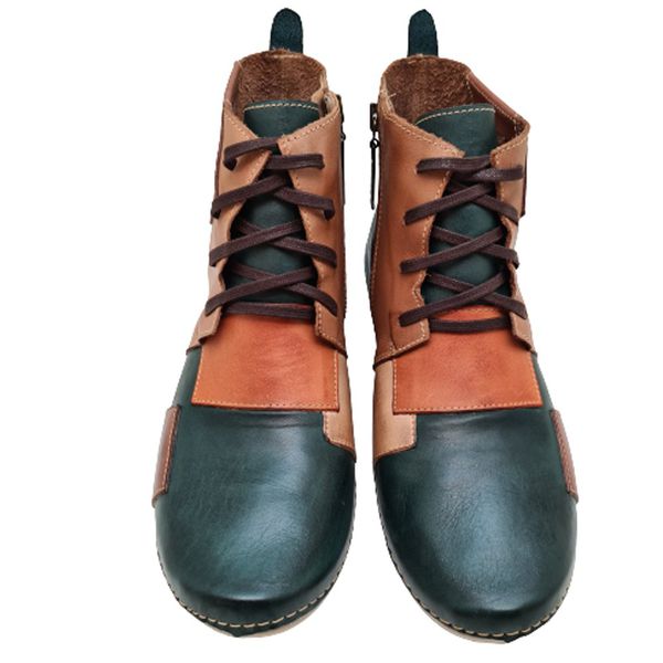 Bota Ortopédica Feminina Couro Legítimo e Palmilha Gel - Verde/Caramelo (AL 001)