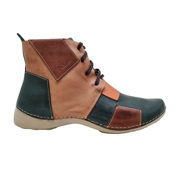 Bota Ortopédica Feminina Couro Legítimo e Palmilha Gel - Verde/Caramelo (AL 001)