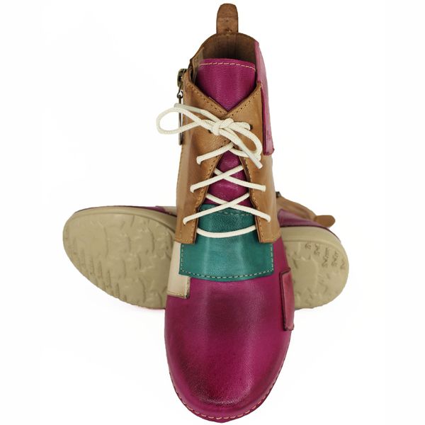 Bota Ortopédica Feminina Couro Legítimo e Palmilha Gel - Violeta/Caramelo (AL 001)