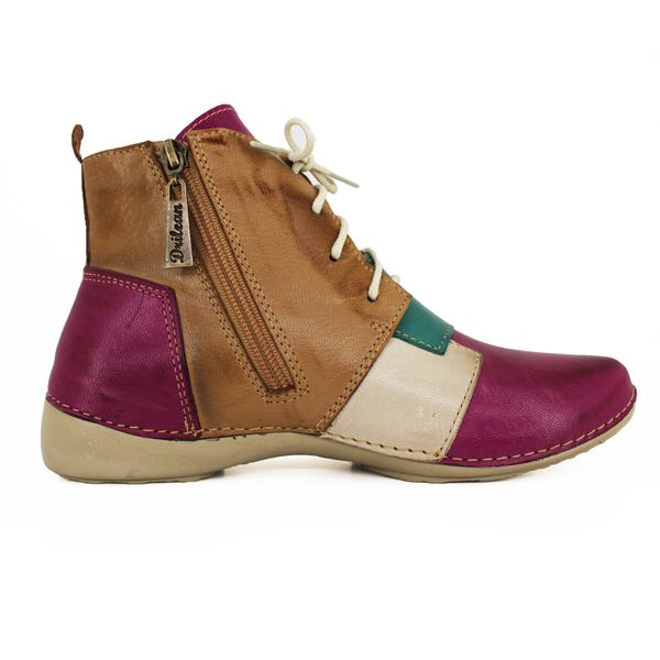 Bota Ortopédica Feminina Couro Legítimo e Palmilha Gel - Violeta/Caramelo (AL 001)