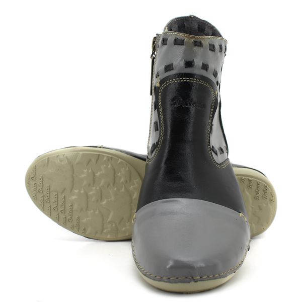 Bota Ortopédica Feminina Couro Legítimo com Palmilha Gel - Preto/Grafite (AL 004)
