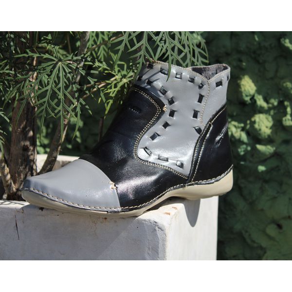 Bota Ortopédica Feminina Couro Legítimo com Palmilha Gel - Preto/Grafite (AL 004)