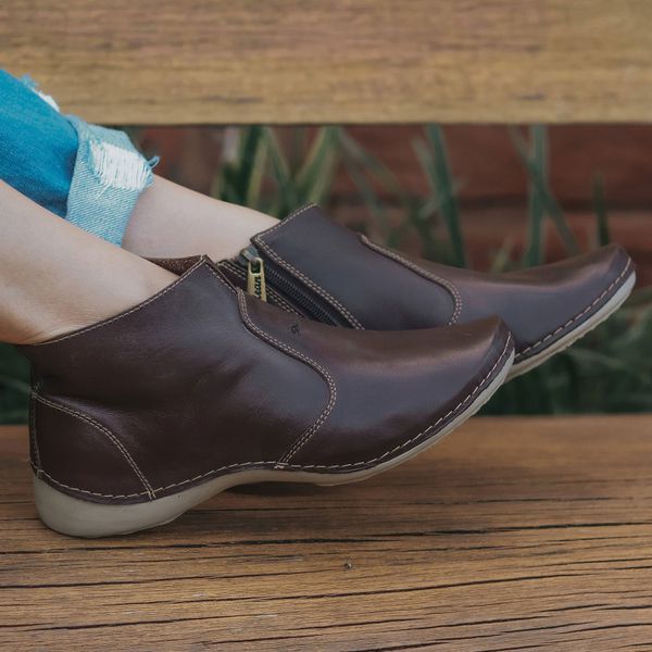 Bota Feminina Ortopédica de Couro Legítimo e Palmilha Gel - Café - 35 (AL005) OUTLET