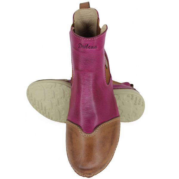 Bota Ortopédica Feminina Couro Legítimo e Palmilha Gel - Caramelo/Berinjela (AL006)