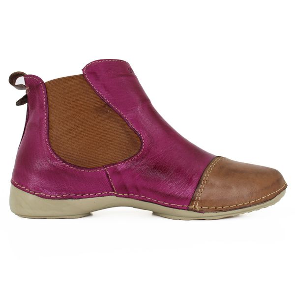 Bota Ortopédica Feminina Couro Legítimo e Palmilha Gel - Caramelo/Berinjela (AL006)