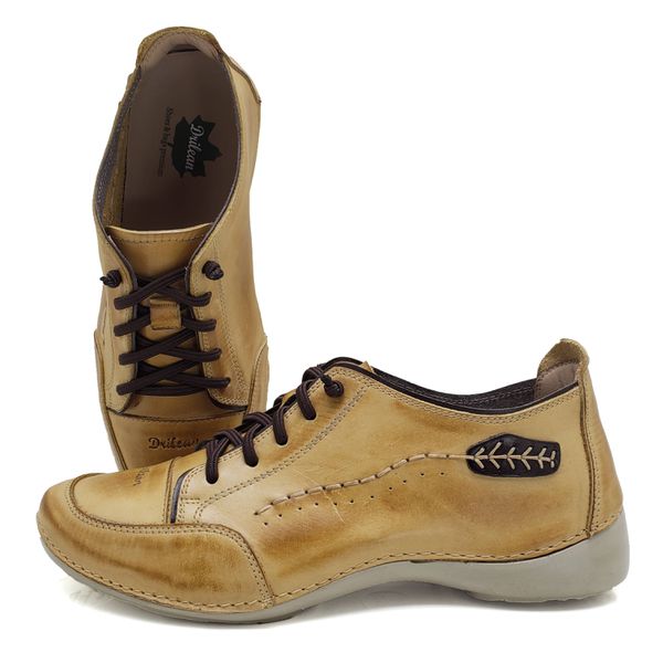 Tênis AL 008 Amarelo 100% couro com palmilha GEL -... - Drilean