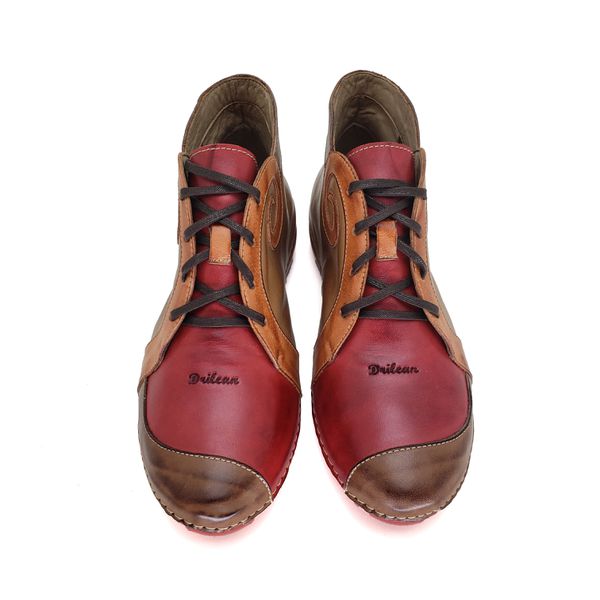 Bota Feminina Ortopédica de Couro Legítimo e Palmilha Gel - Caramelo/Vermelho (AL 022)