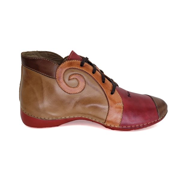 Bota Feminina Ortopédica de Couro Legítimo e Palmilha Gel - Caramelo/Vermelho (AL 022)