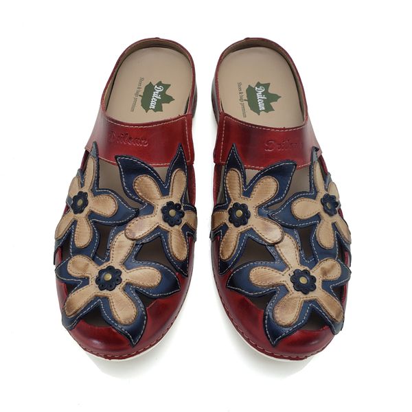 Mule Ortopédico Feminino em Couro Legitimo Palmilha Gel - Vermelho/Azul (AL 023)