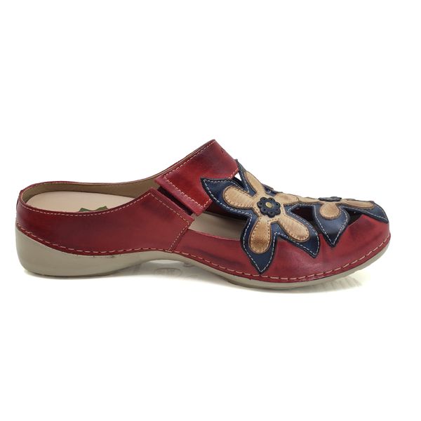 Mule Ortopédico Feminino em Couro Legitimo Palmilha Gel - Vermelho/Azul (AL 023)
