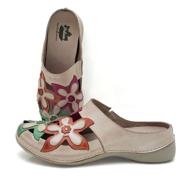 Mule Ortopédico Feminino em Couro Legitimo Palmilha Gel - Off/Coral - 39 (AL023) OUTLET