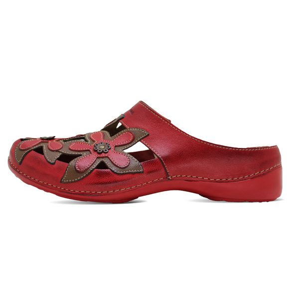 Mule Ortopédico Feminino em Couro Legitimo Palmilha Gel - Vermelho/Castanho (AL 023)