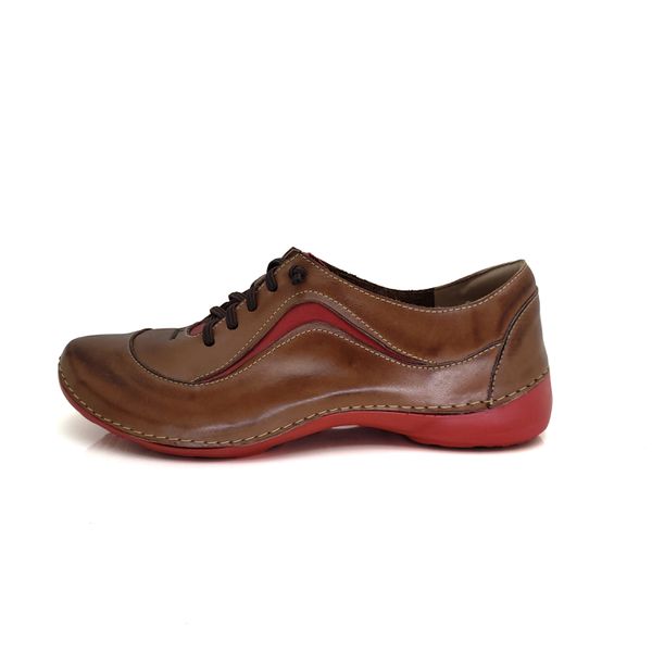 Tênis AL 024 Castanho- Vermelho 100% em couro com palmilha em GEL