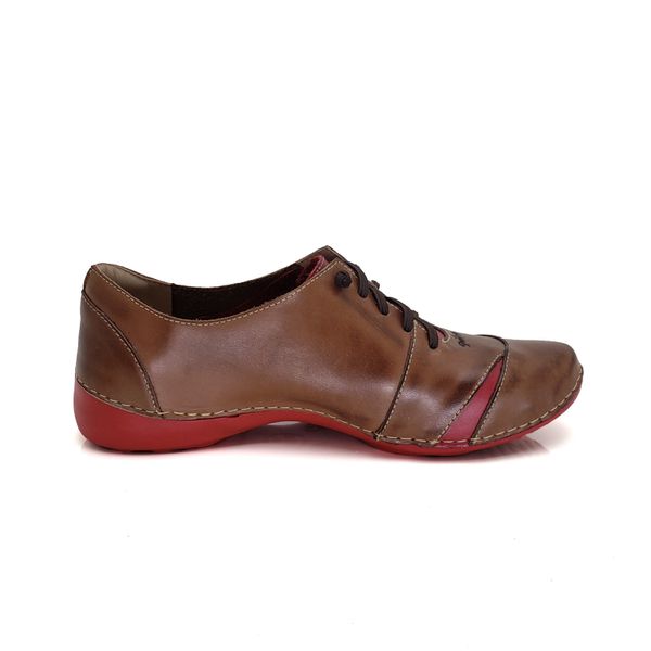Tênis AL 024 Castanho- Vermelho 100% em couro com palmilha em GEL