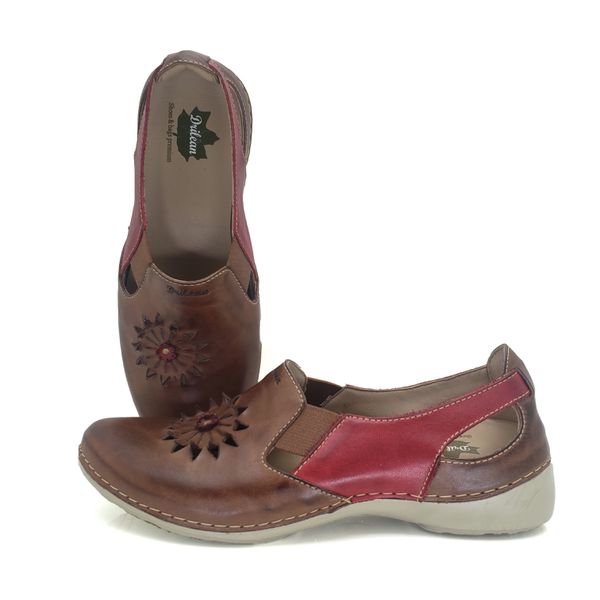 Sapatilha AL 025 Castanho-Vermelho em couro com pa... - Drilean