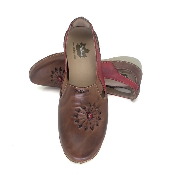Sapatilha AL025 Castanho-Vermelho em couro com palmilha em GEL - 35 - 36 OUTLET