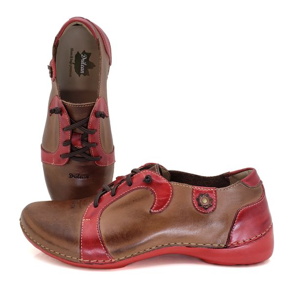Tênis AL 027 Castanho-Vermelho 100% em couro com p... - Drilean