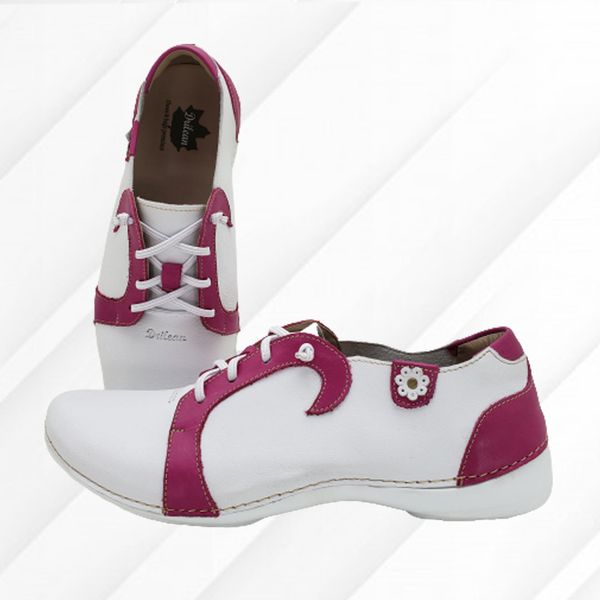 Tênis AL 027 Branco-Pink 100% couro com palmilha G... - Drilean